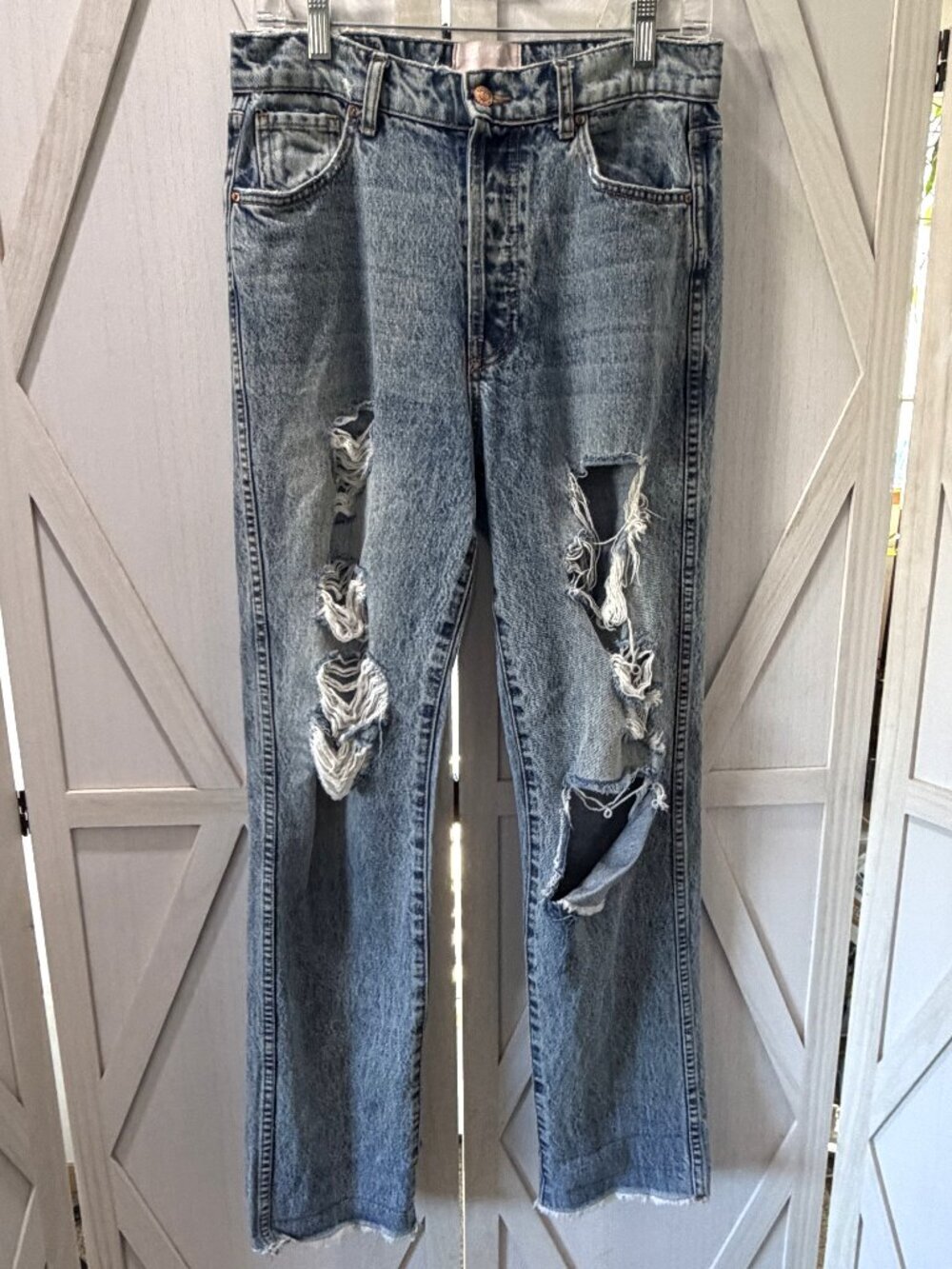 Revice High Rise Distressed Straight Leg Jeans Size 30